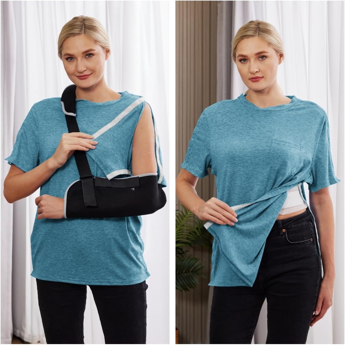image:imageDeyeek Mens Post Shoulder Surgery Shirts Soft Tear Away Short Sleeve TopsDark Peacock Blue