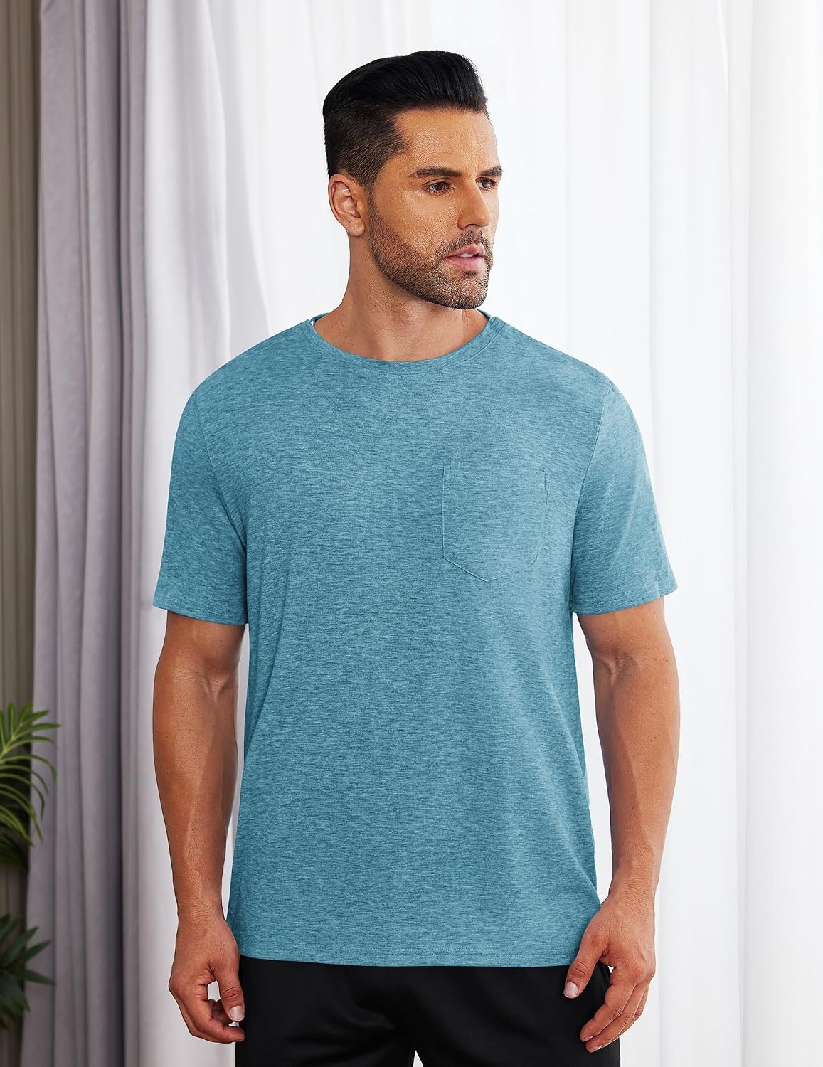 image:imageDeyeek Mens Post Shoulder Surgery Shirts Soft Tear Away Short Sleeve TopsDark Peacock Blue