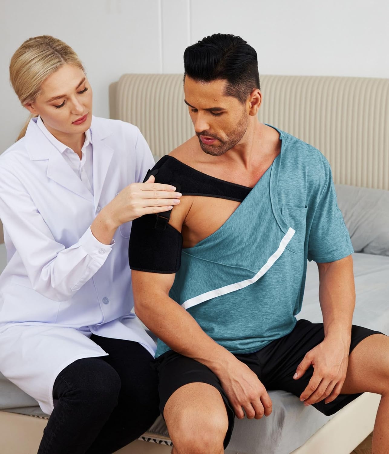 image:imageDeyeek Mens Post Shoulder Surgery Shirts Soft Tear Away Short Sleeve TopsDark Peacock Blue