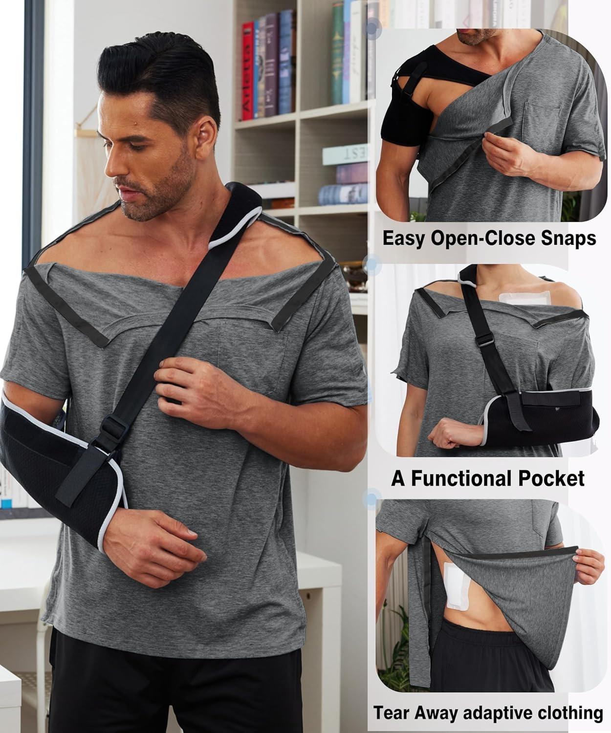 image:imageDeyeek Mens Post Shoulder Surgery Shirts Soft Tear Away Short Sleeve TopsDeep Grey