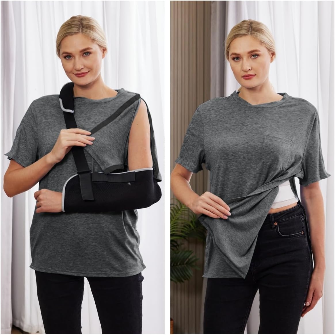image:imageDeyeek Mens Post Shoulder Surgery Shirts Soft Tear Away Short Sleeve TopsDeep Grey