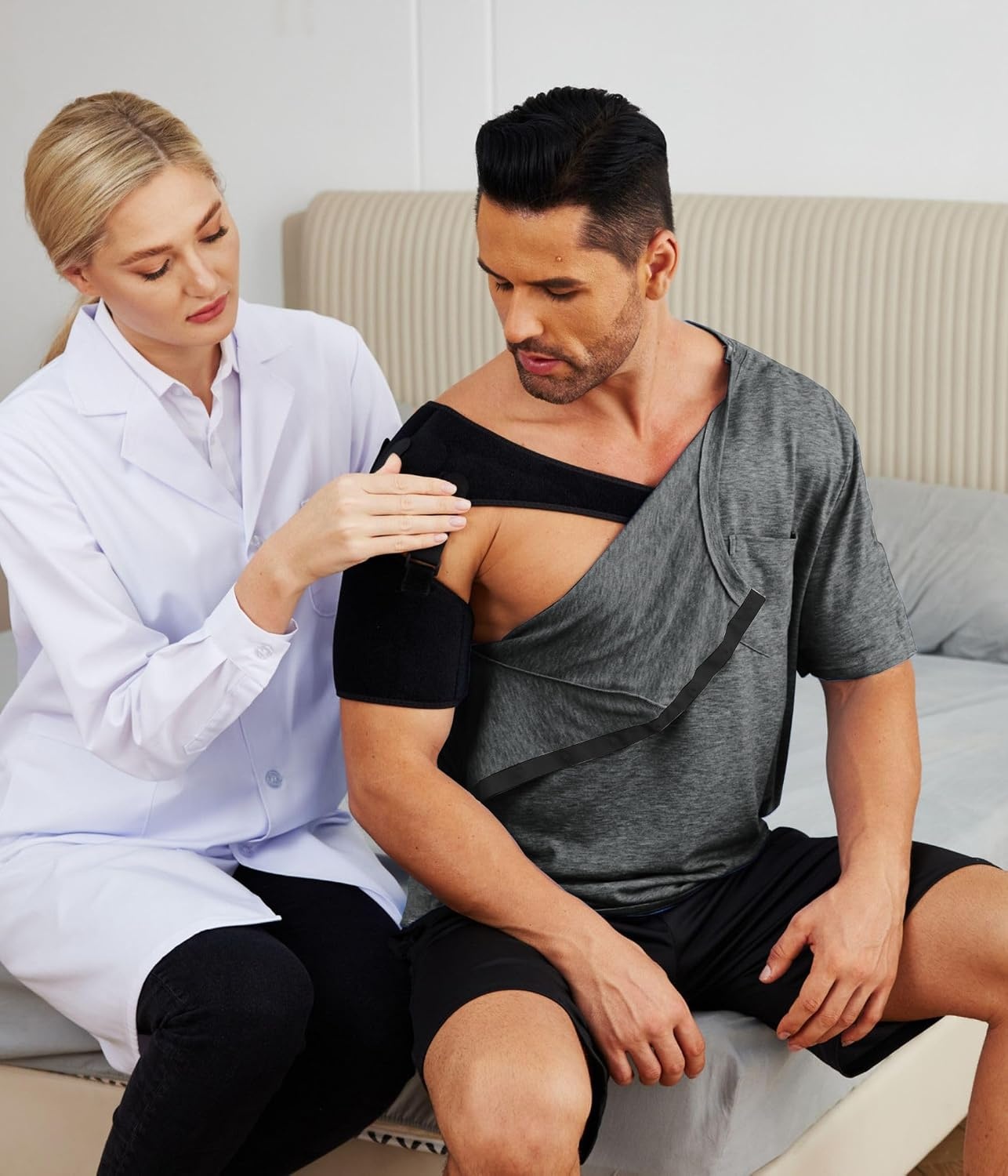 image:imageDeyeek Mens Post Shoulder Surgery Shirts Soft Tear Away Short Sleeve TopsDeep Grey