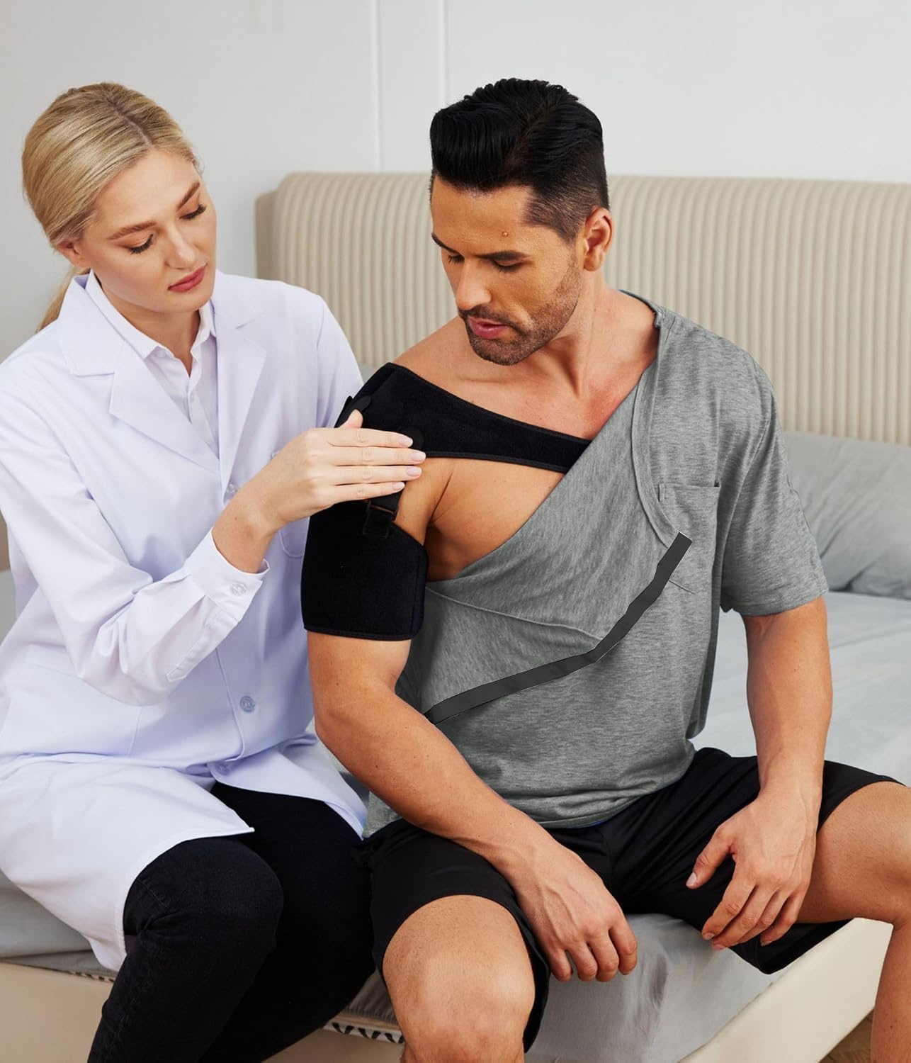 image:imageDeyeek Mens Post Shoulder Surgery Shirts Soft Tear Away Short Sleeve TopsGrey