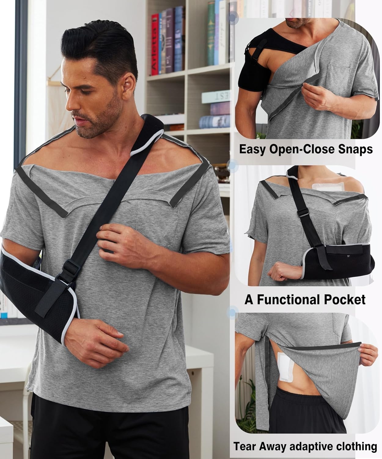 image:imageDeyeek Mens Post Shoulder Surgery Shirts Soft Tear Away Short Sleeve TopsGrey