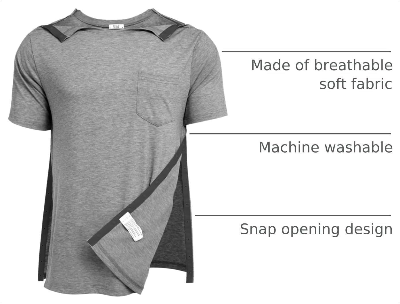 image:imageDeyeek Mens Post Shoulder Surgery Shirts Soft Tear Away Short Sleeve TopsGrey