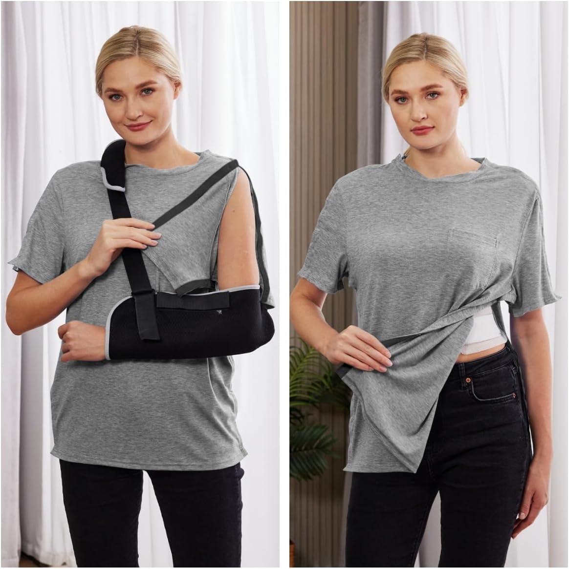 image:imageDeyeek Mens Post Shoulder Surgery Shirts Soft Tear Away Short Sleeve TopsGrey