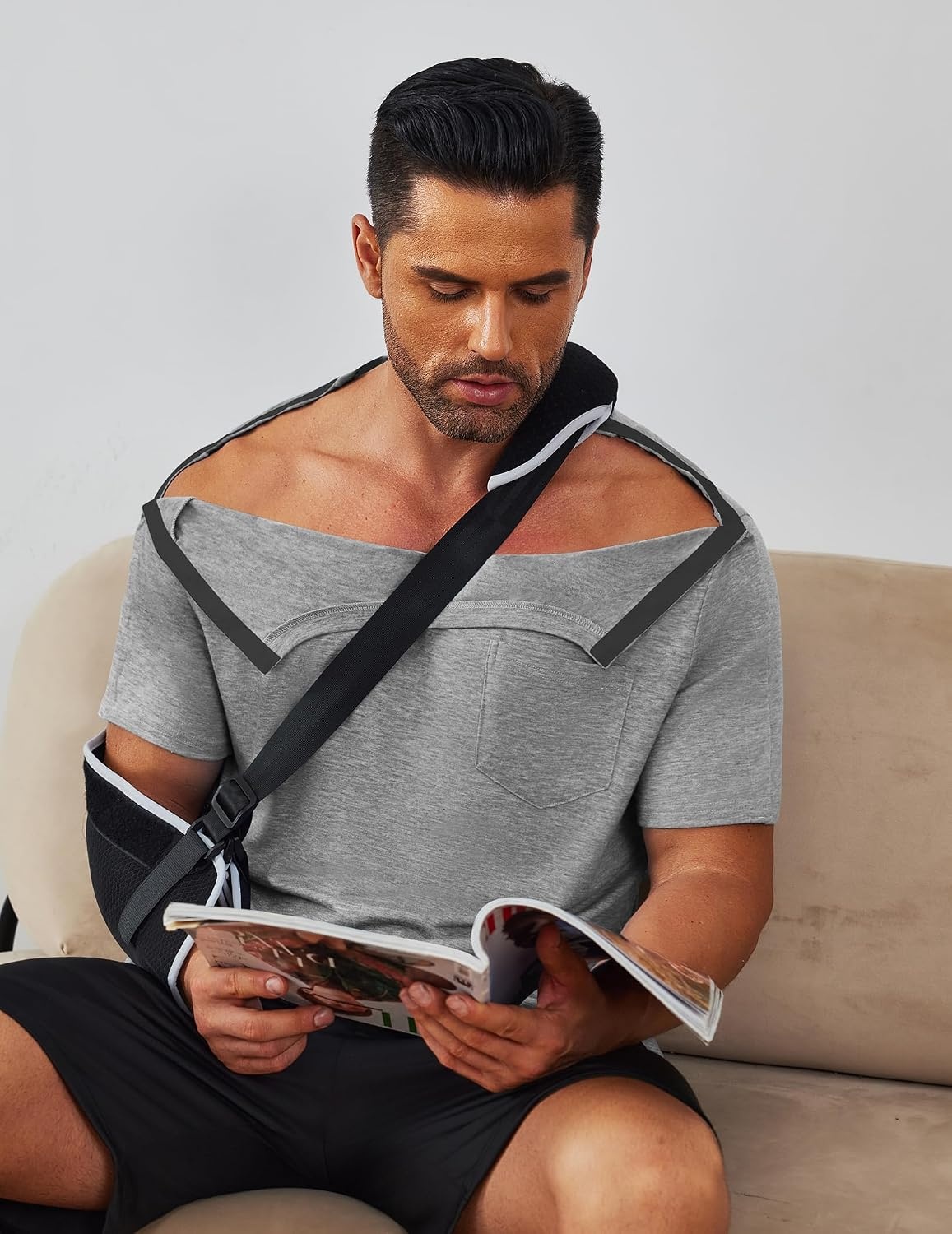 image:imageDeyeek Mens Post Shoulder Surgery Shirts Soft Tear Away Short Sleeve TopsGrey