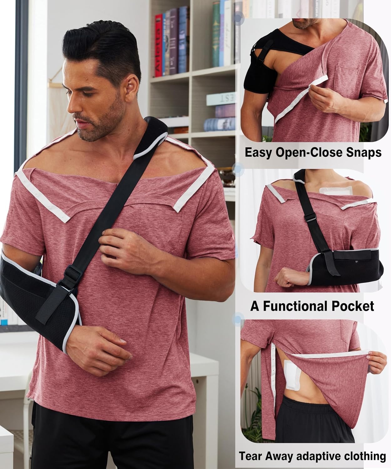image:imageDeyeek Mens Post Shoulder Surgery Shirts Soft Tear Away Short Sleeve TopsGrey Purplered
