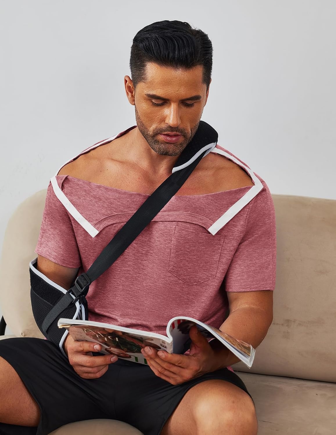 image:imageDeyeek Mens Post Shoulder Surgery Shirts Soft Tear Away Short Sleeve TopsGrey Purplered