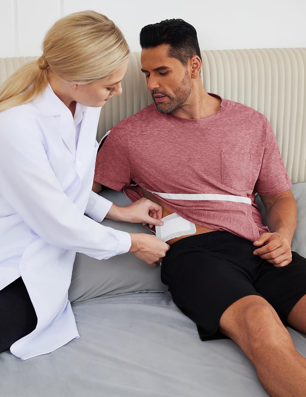 image:imageDeyeek Mens Post Shoulder Surgery Shirts Soft Tear Away Short Sleeve TopsGrey Purplered