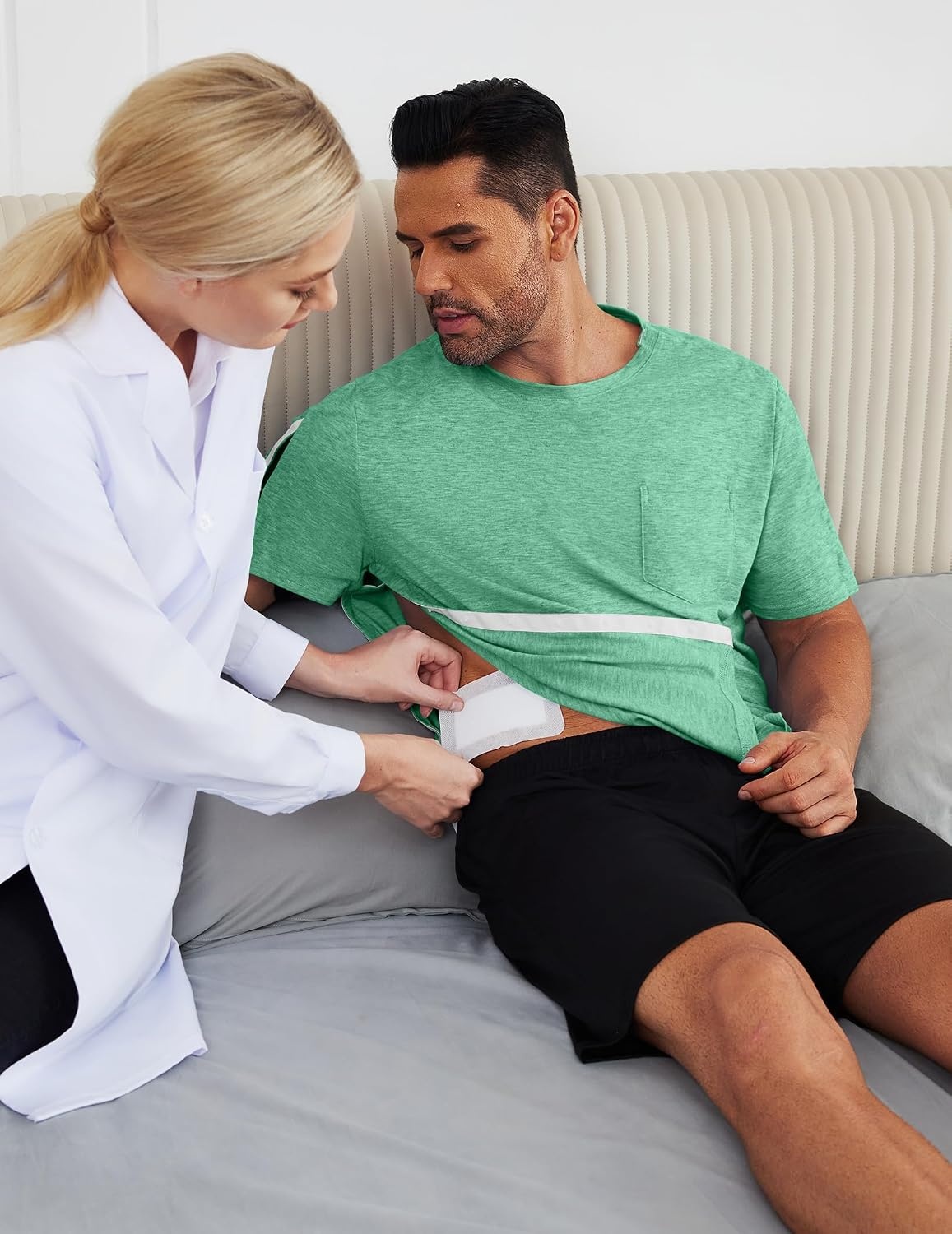 image:imageDeyeek Mens Post Shoulder Surgery Shirts Soft Tear Away Short Sleeve TopsGreygreen