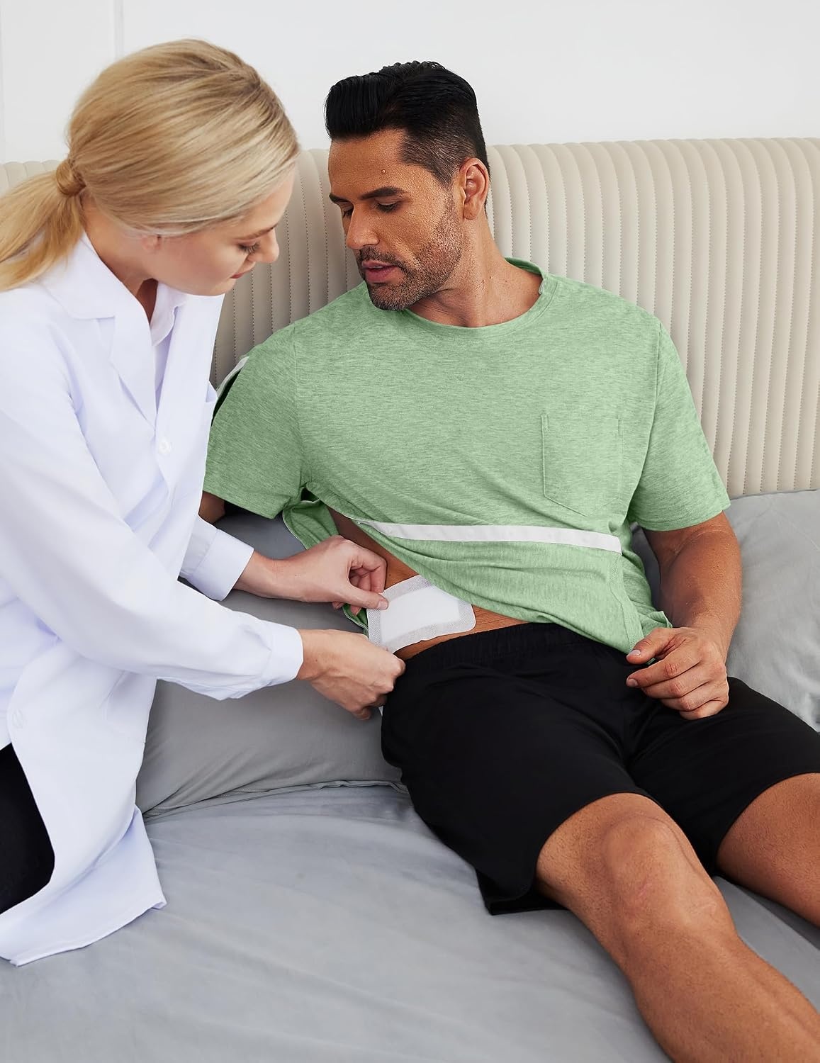 image:imageDeyeek Mens Post Shoulder Surgery Shirts Soft Tear Away Short Sleeve TopsIce Green