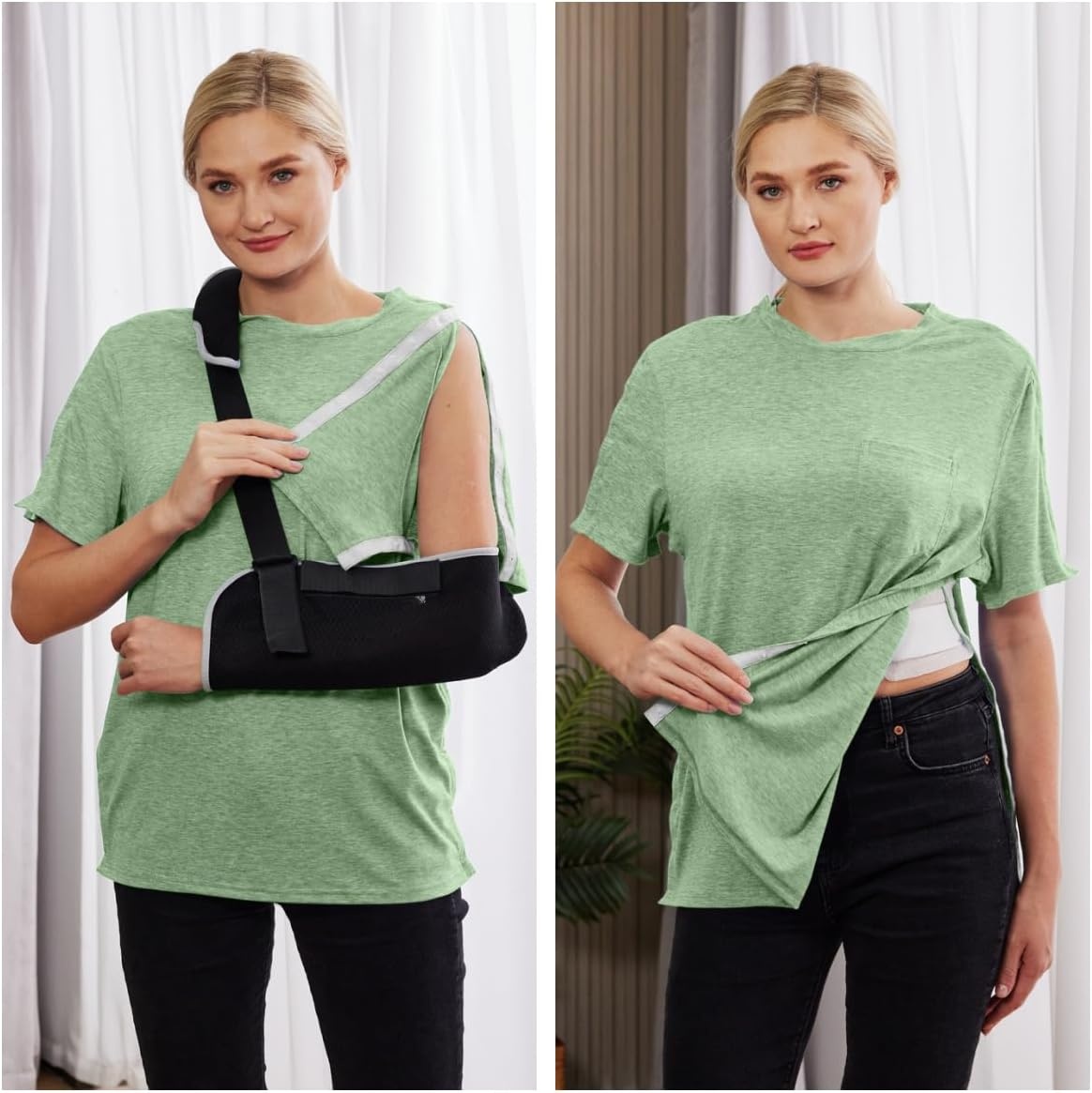 image:imageDeyeek Mens Post Shoulder Surgery Shirts Soft Tear Away Short Sleeve TopsIce Green
