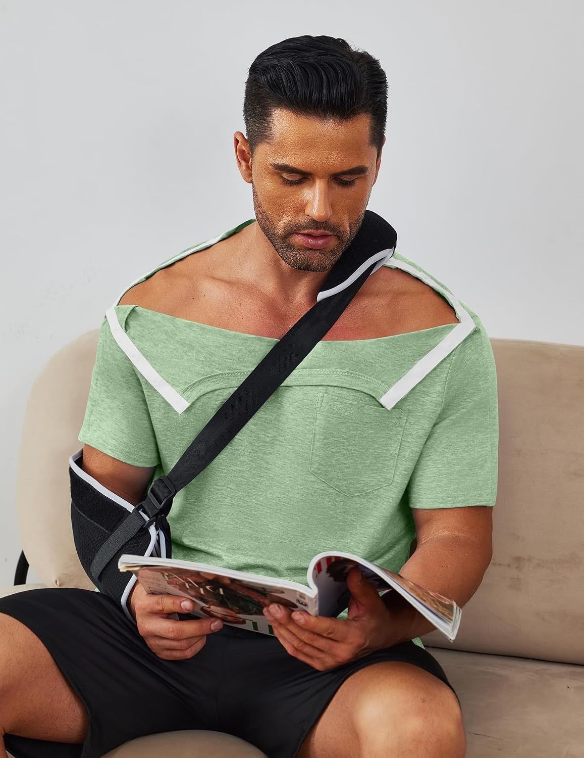 image:imageDeyeek Mens Post Shoulder Surgery Shirts Soft Tear Away Short Sleeve TopsIce Green