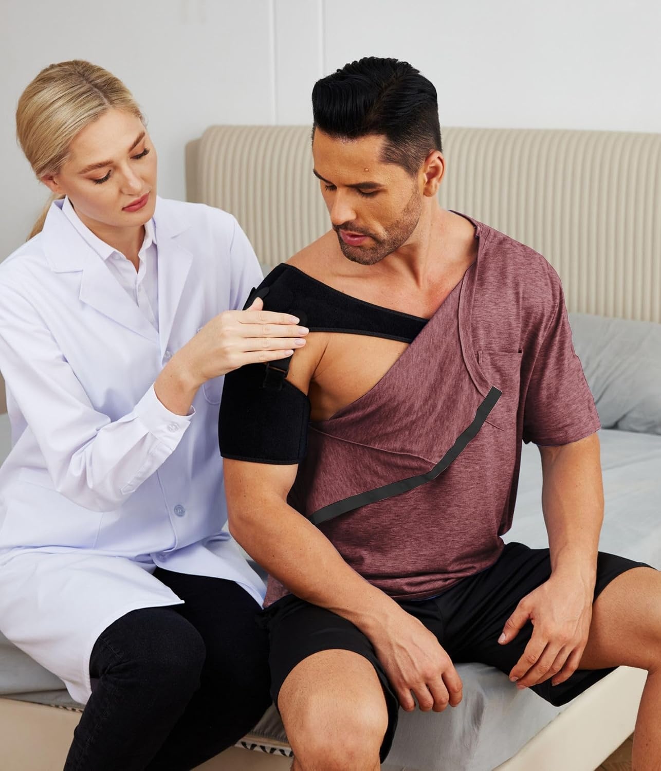 image:imageDeyeek Mens Post Shoulder Surgery Shirts Soft Tear Away Short Sleeve TopsJujube Red