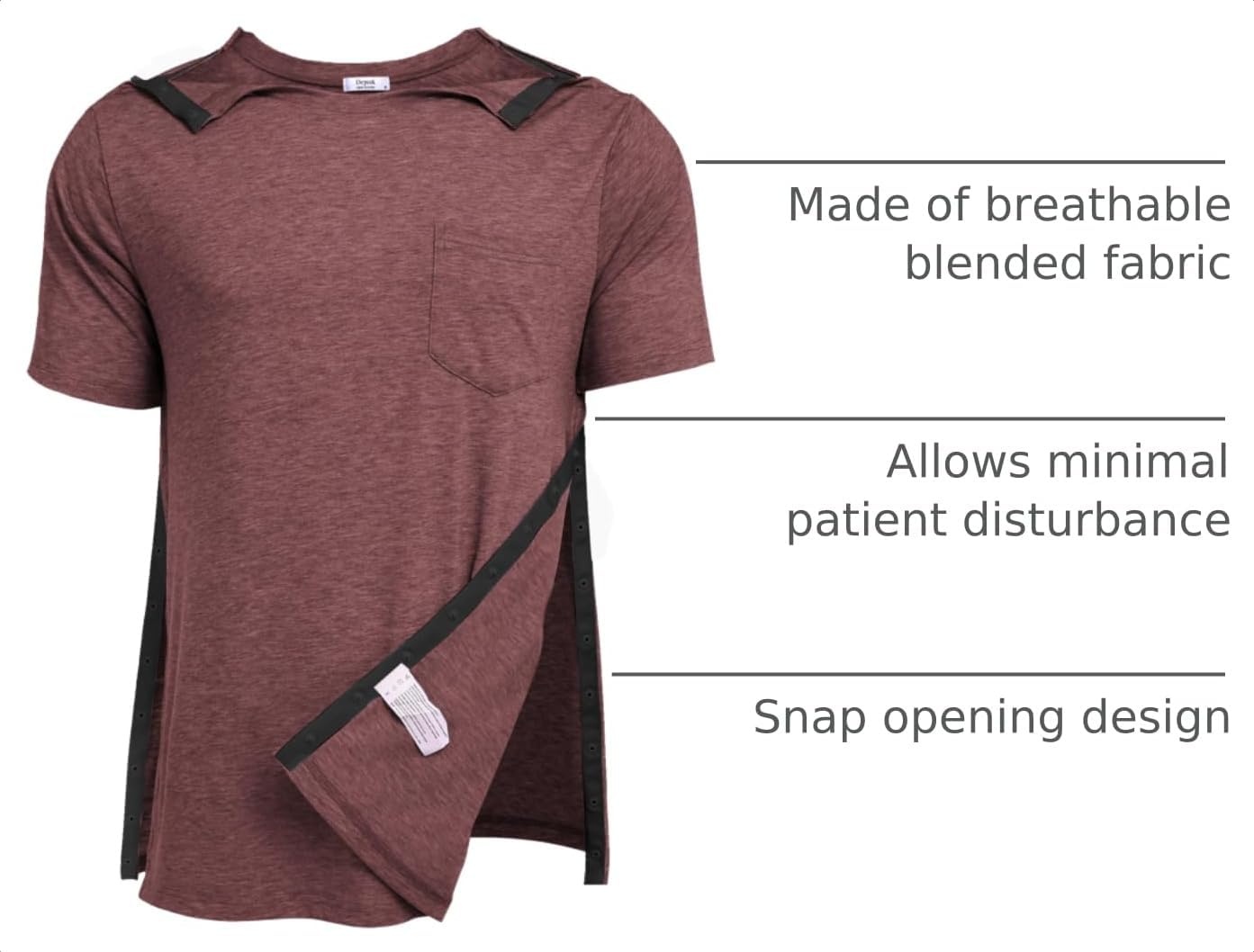 image:imageDeyeek Mens Post Shoulder Surgery Shirts Soft Tear Away Short Sleeve TopsJujube Red