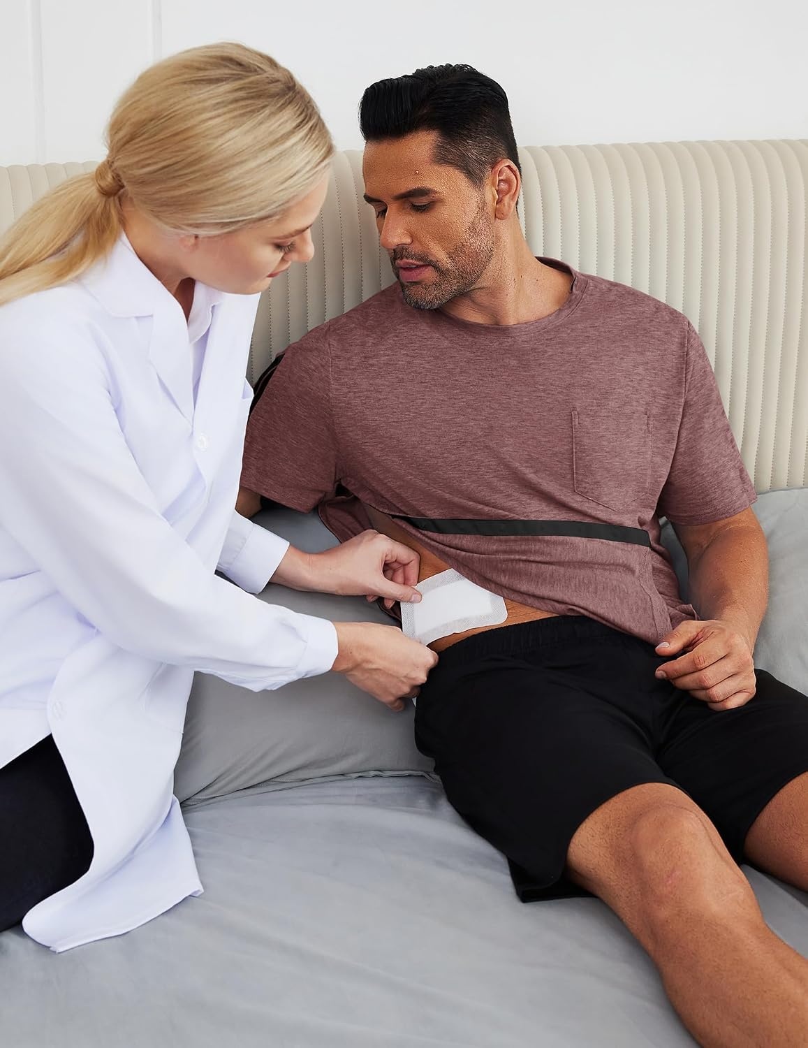image:imageDeyeek Mens Post Shoulder Surgery Shirts Soft Tear Away Short Sleeve TopsJujube Red