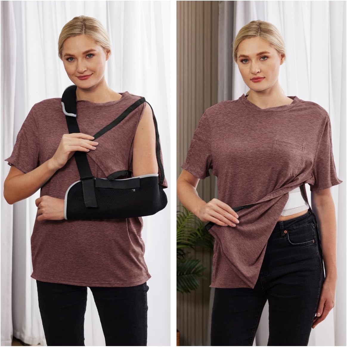 image:imageDeyeek Mens Post Shoulder Surgery Shirts Soft Tear Away Short Sleeve TopsJujube Red