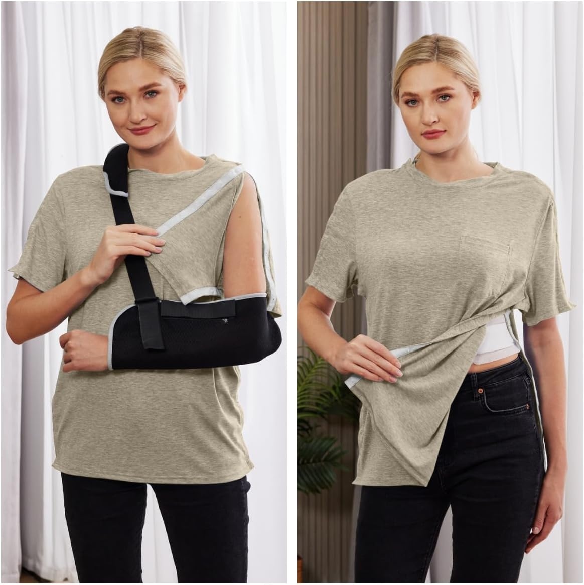 image:imageDeyeek Mens Post Shoulder Surgery Shirts Soft Tear Away Short Sleeve TopsKhaki