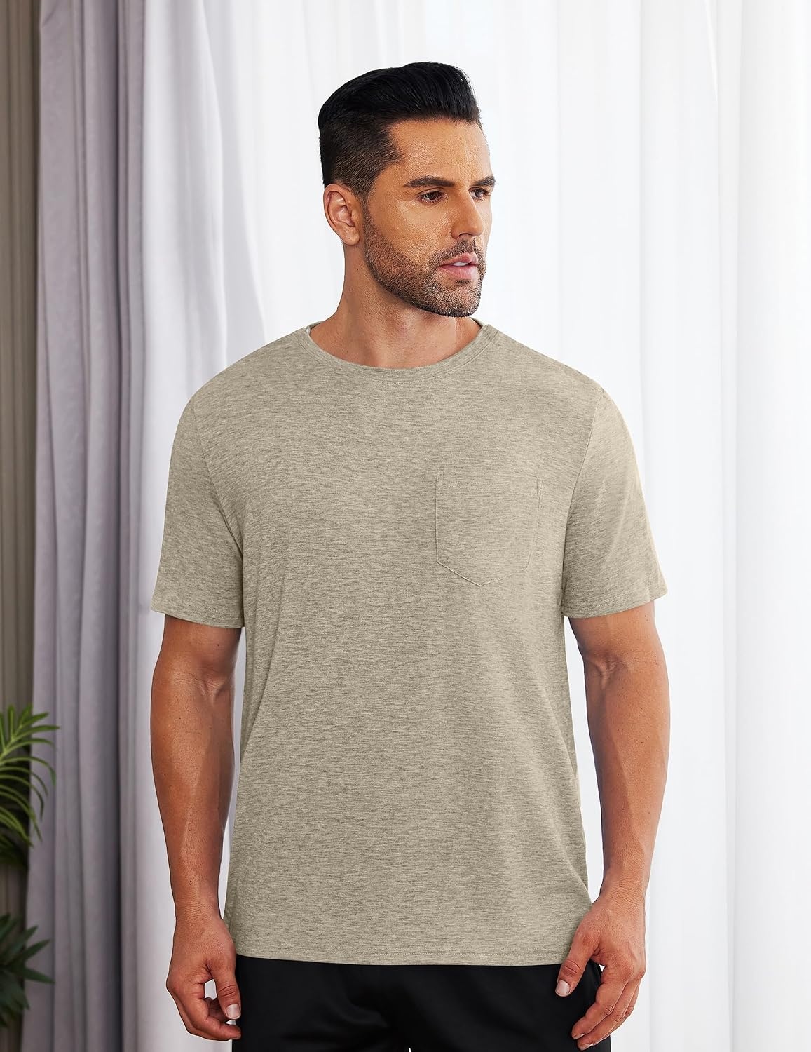 image:imageDeyeek Mens Post Shoulder Surgery Shirts Soft Tear Away Short Sleeve TopsKhaki