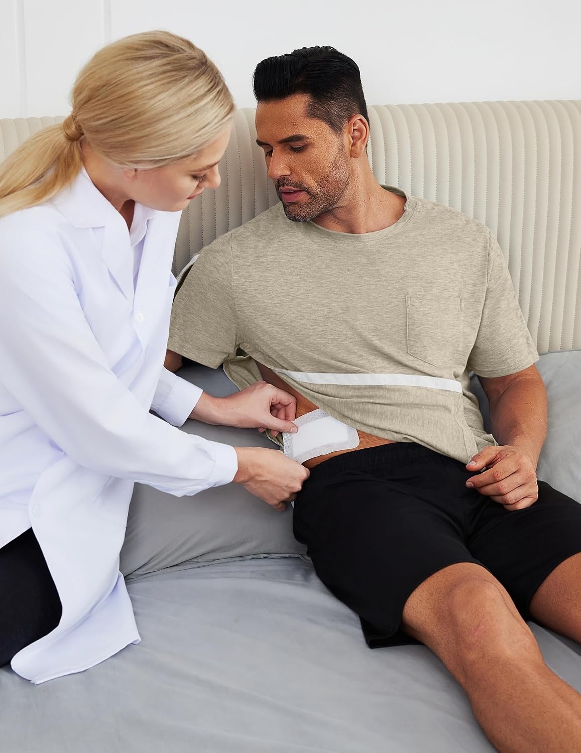 image:imageDeyeek Mens Post Shoulder Surgery Shirts Soft Tear Away Short Sleeve TopsKhaki