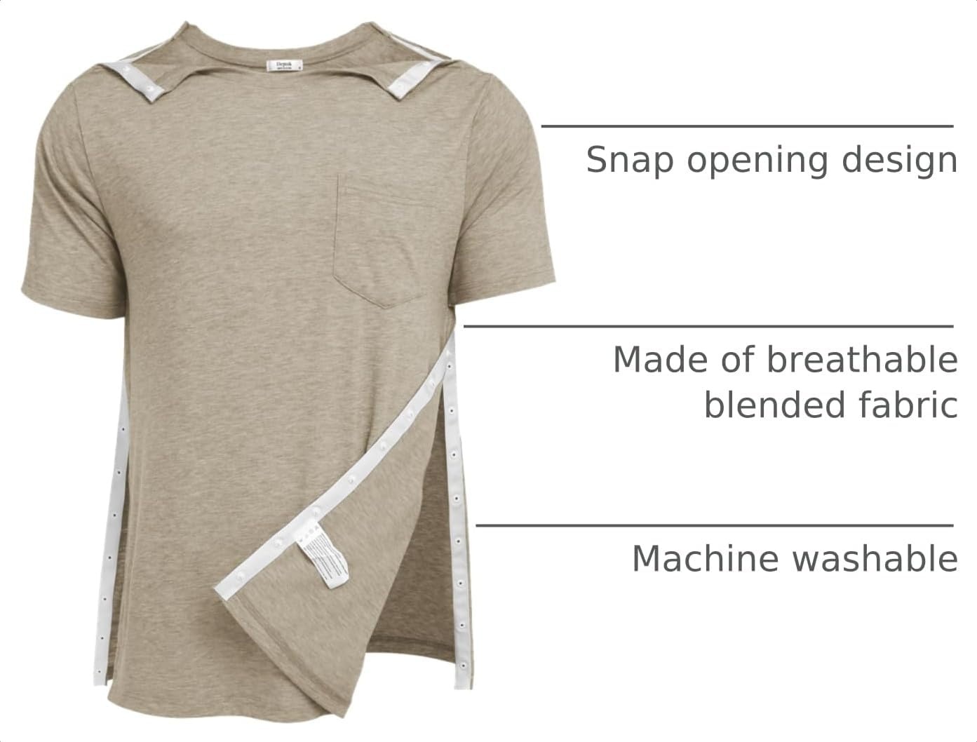 image:imageDeyeek Mens Post Shoulder Surgery Shirts Soft Tear Away Short Sleeve TopsKhaki