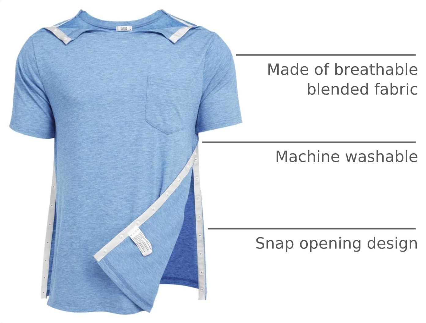image:imageDeyeek Mens Post Shoulder Surgery Shirts Soft Tear Away Short Sleeve TopsLight Blue