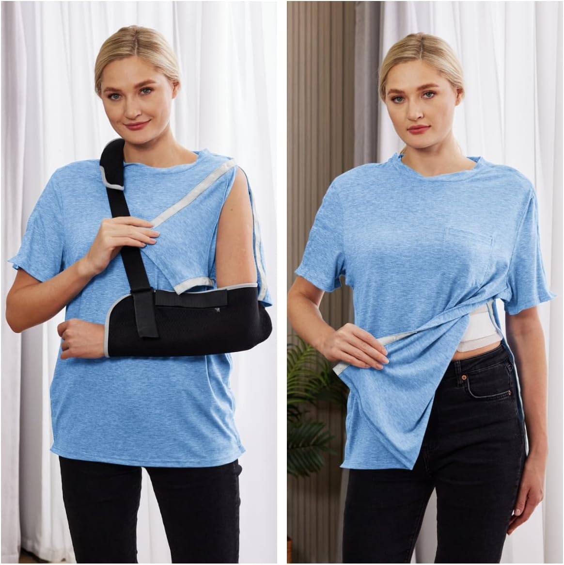 image:imageDeyeek Mens Post Shoulder Surgery Shirts Soft Tear Away Short Sleeve TopsLight Blue