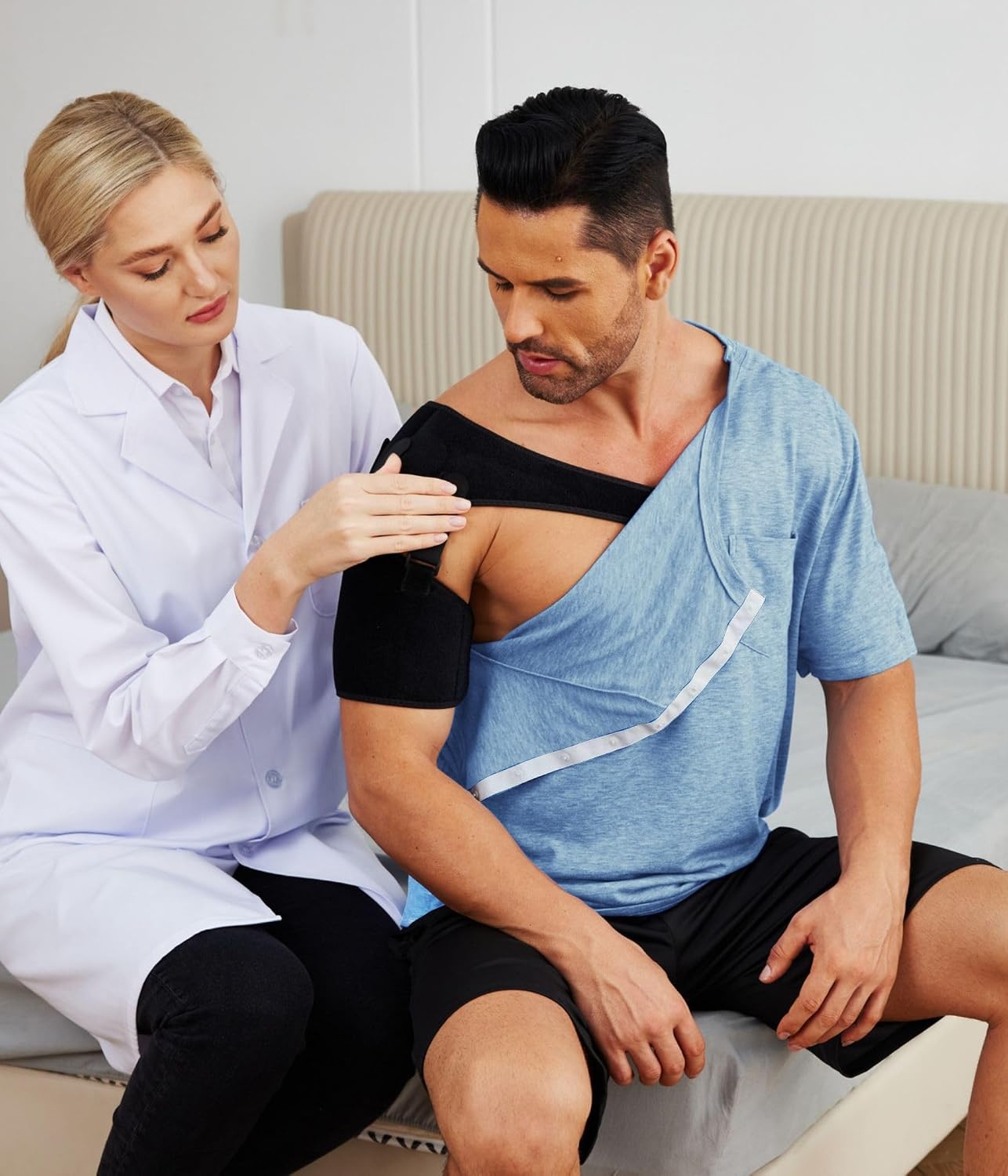 image:imageDeyeek Mens Post Shoulder Surgery Shirts Soft Tear Away Short Sleeve TopsLight Blue