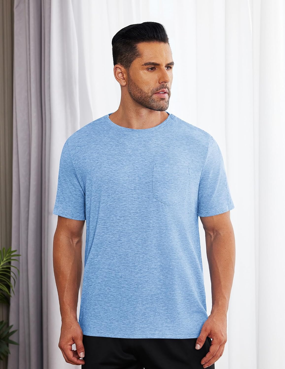 image:imageDeyeek Mens Post Shoulder Surgery Shirts Soft Tear Away Short Sleeve TopsLight Blue