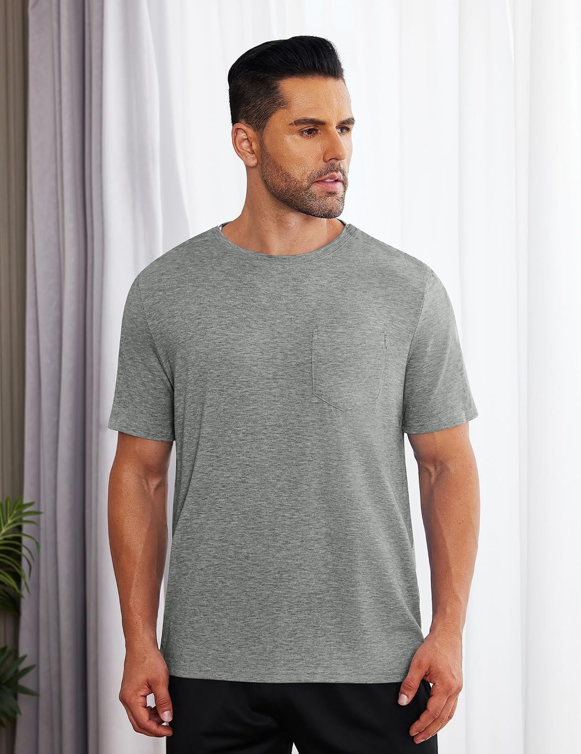image:imageDeyeek Mens Post Shoulder Surgery Shirts Soft Tear Away Short Sleeve TopsLight Grey