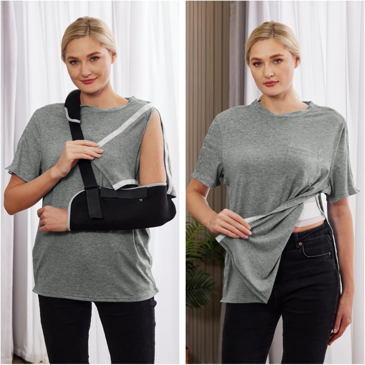 image:imageDeyeek Mens Post Shoulder Surgery Shirts Soft Tear Away Short Sleeve TopsLight Grey