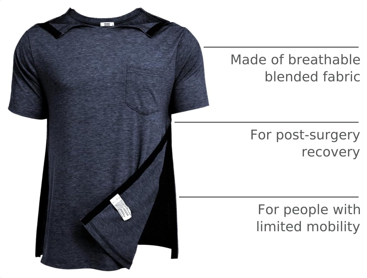 image:imageDeyeek Mens Post Shoulder Surgery Shirts Soft Tear Away Short Sleeve TopsNavy Blue