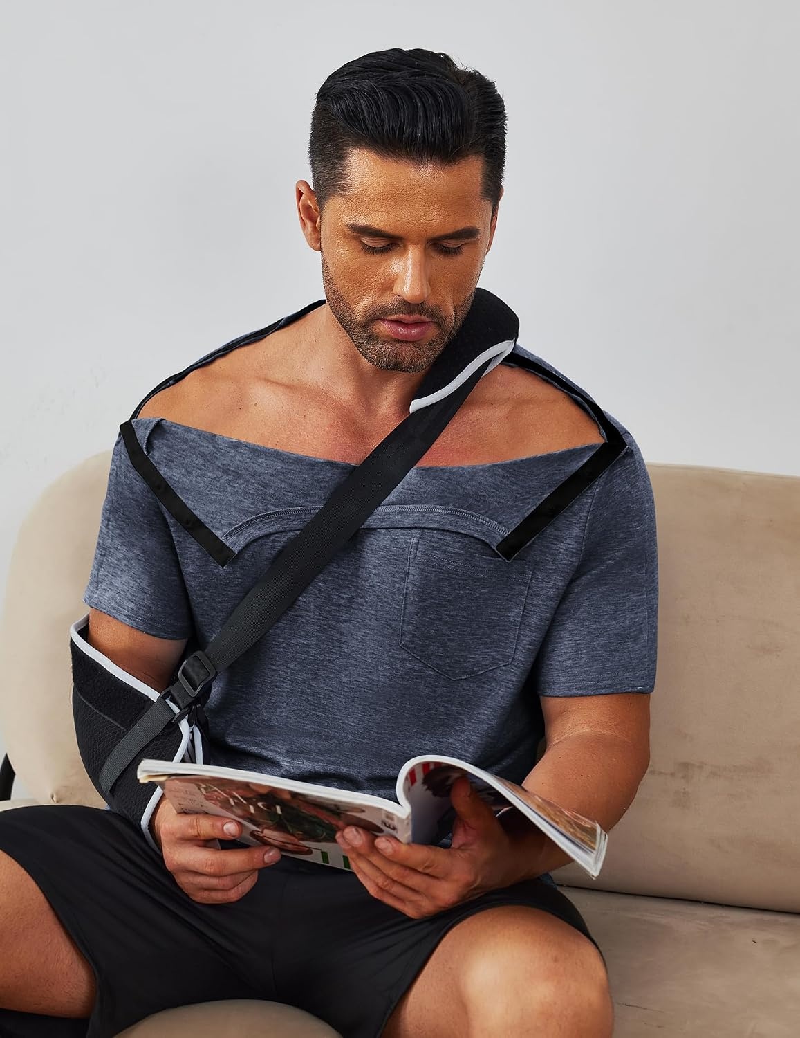 image:imageDeyeek Mens Post Shoulder Surgery Shirts Soft Tear Away Short Sleeve TopsNavy Blue