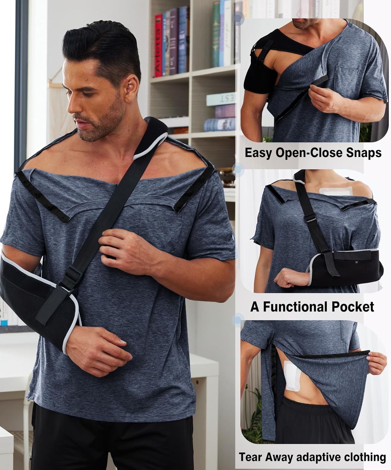 image:imageDeyeek Mens Post Shoulder Surgery Shirts Soft Tear Away Short Sleeve TopsNavy Blue