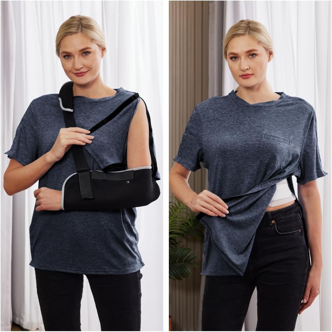 image:imageDeyeek Mens Post Shoulder Surgery Shirts Soft Tear Away Short Sleeve TopsNavy Blue