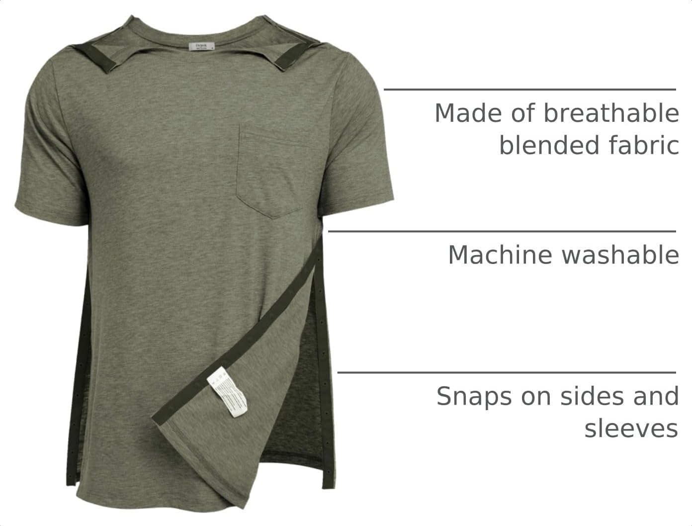 image:imageDeyeek Mens Post Shoulder Surgery Shirts Soft Tear Away Short Sleeve TopsOlive Green
