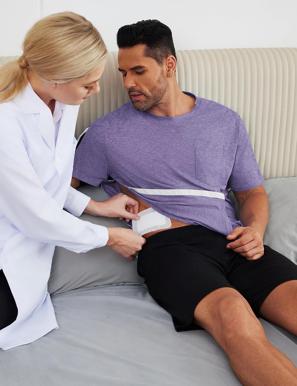 image:imageDeyeek Mens Post Shoulder Surgery Shirts Soft Tear Away Short Sleeve TopsPurple
