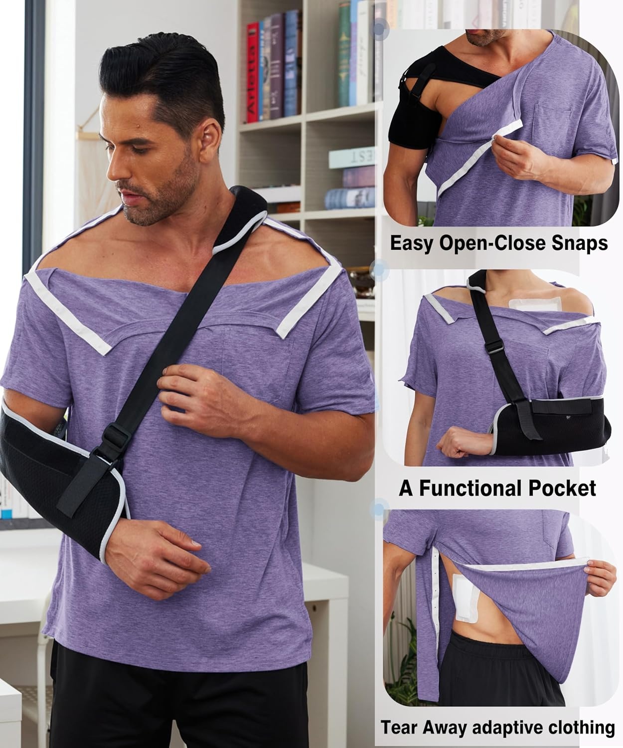 image:imageDeyeek Mens Post Shoulder Surgery Shirts Soft Tear Away Short Sleeve TopsPurple