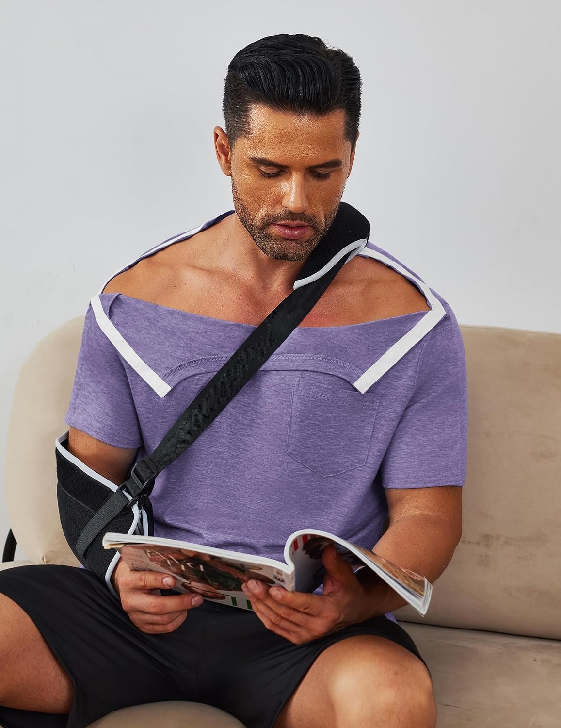 image:imageDeyeek Mens Post Shoulder Surgery Shirts Soft Tear Away Short Sleeve TopsPurple