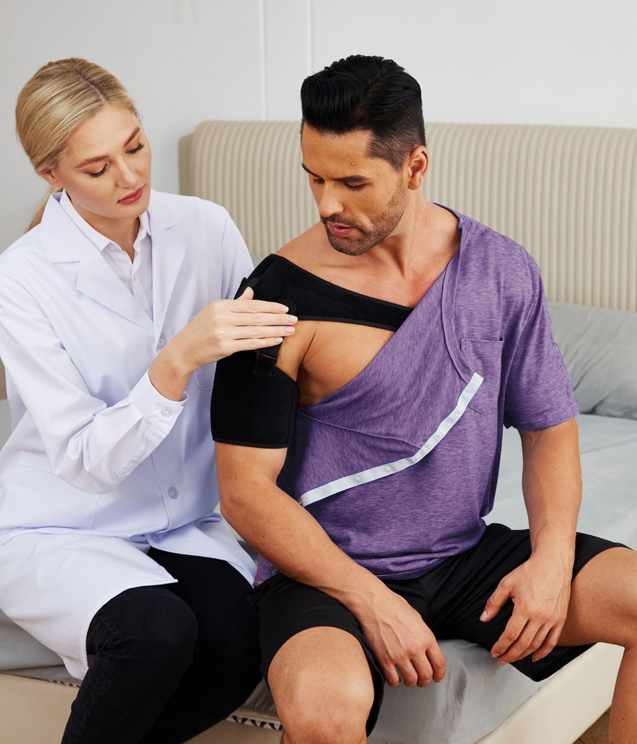 image:imageDeyeek Mens Post Shoulder Surgery Shirts Soft Tear Away Short Sleeve TopsPurple