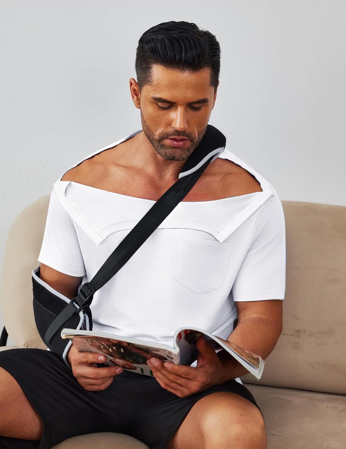 image:imageDeyeek Mens Post Shoulder Surgery Shirts Soft Tear Away Short Sleeve TopsWhite