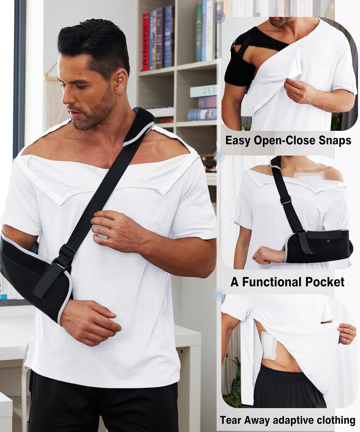 image:imageDeyeek Mens Post Shoulder Surgery Shirts Soft Tear Away Short Sleeve TopsWhite