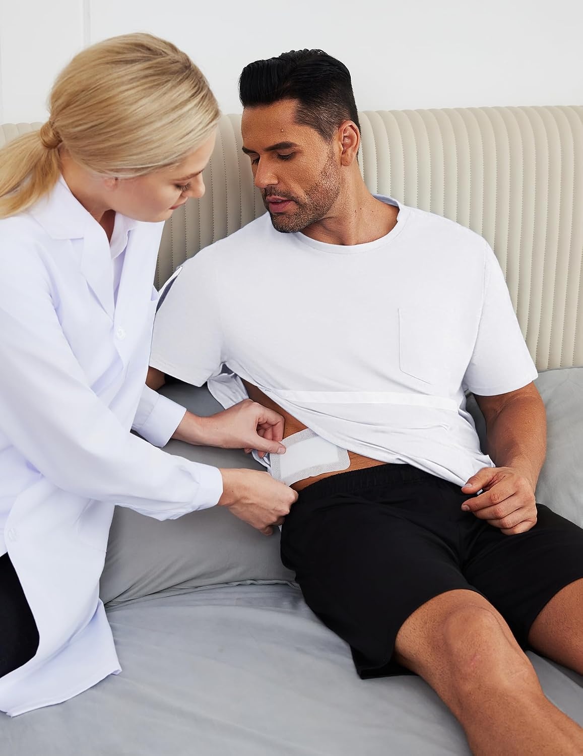 image:imageDeyeek Mens Post Shoulder Surgery Shirts Soft Tear Away Short Sleeve TopsWhite