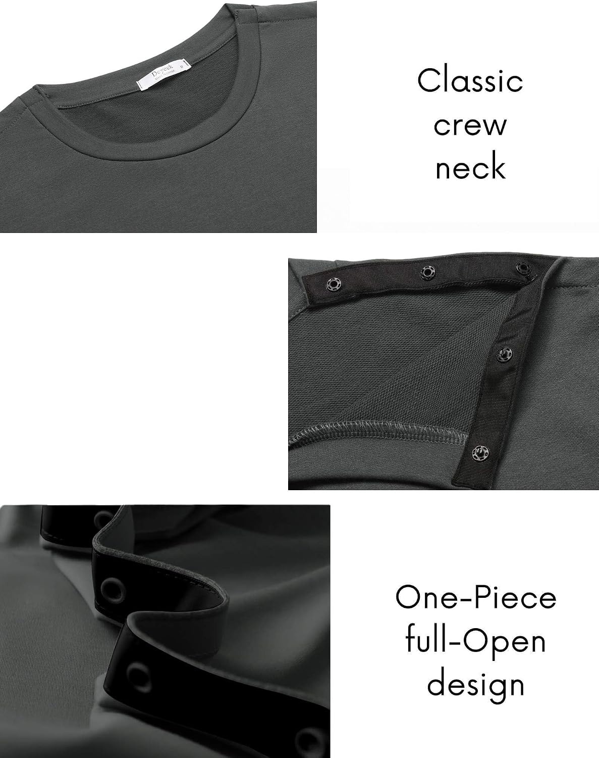 image:imageDeyeek Mens Shoulder Surgery Shirt Full Tear Away Snap Chemo Port TopDark Gray