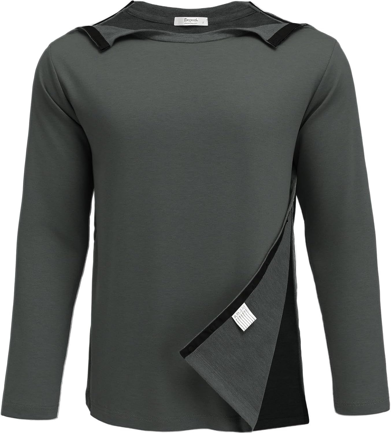 image:imageDeyeek Mens Shoulder Surgery Shirt Full Tear Away Snap Chemo Port TopDark Gray