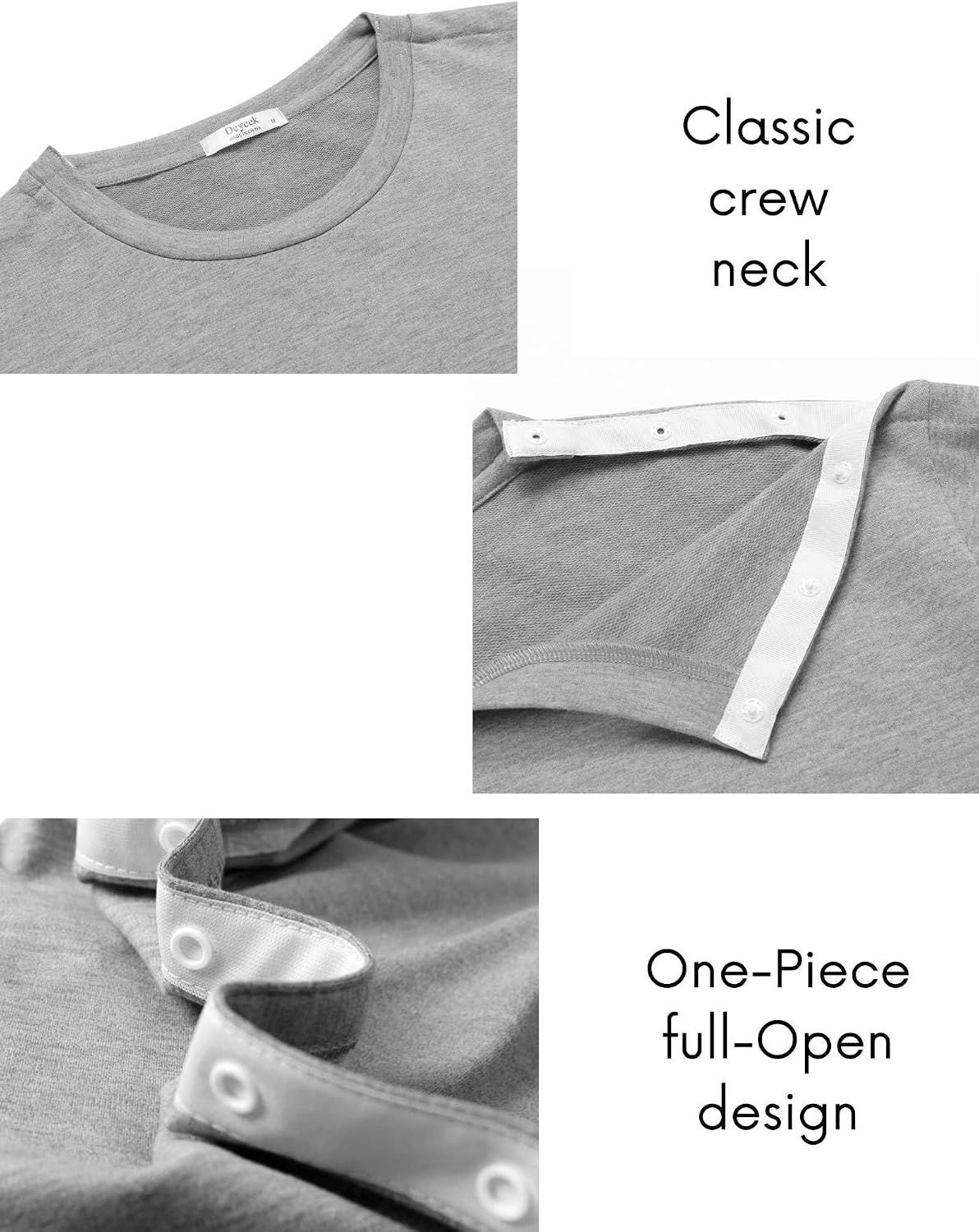 image:imageDeyeek Mens Shoulder Surgery Shirt Full Tear Away Snap Chemo Port TopLight Grey