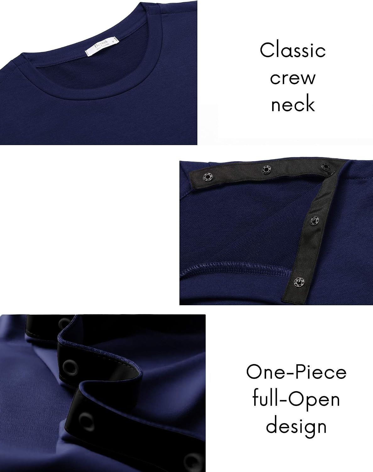 image:imageDeyeek Mens Shoulder Surgery Shirt Full Tear Away Snap Chemo Port TopNavy