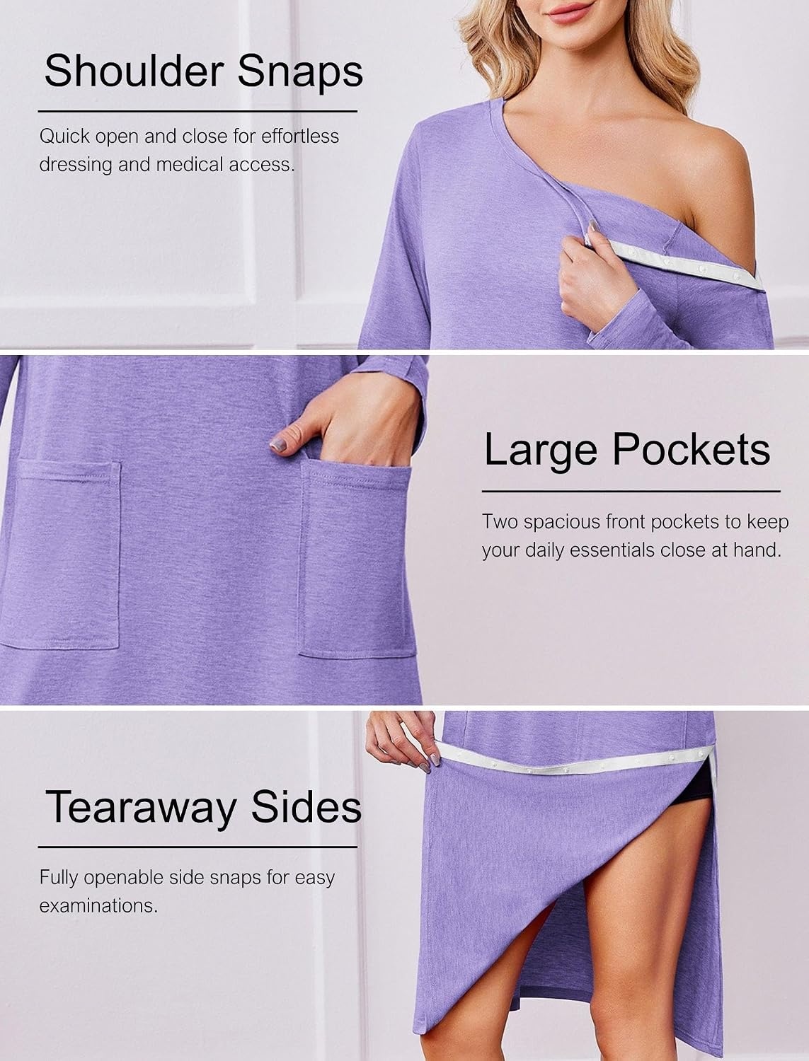image:imageDeyeek Post Shoulder Surgery Gowns for Women Tear Away Recovery DressLiliac