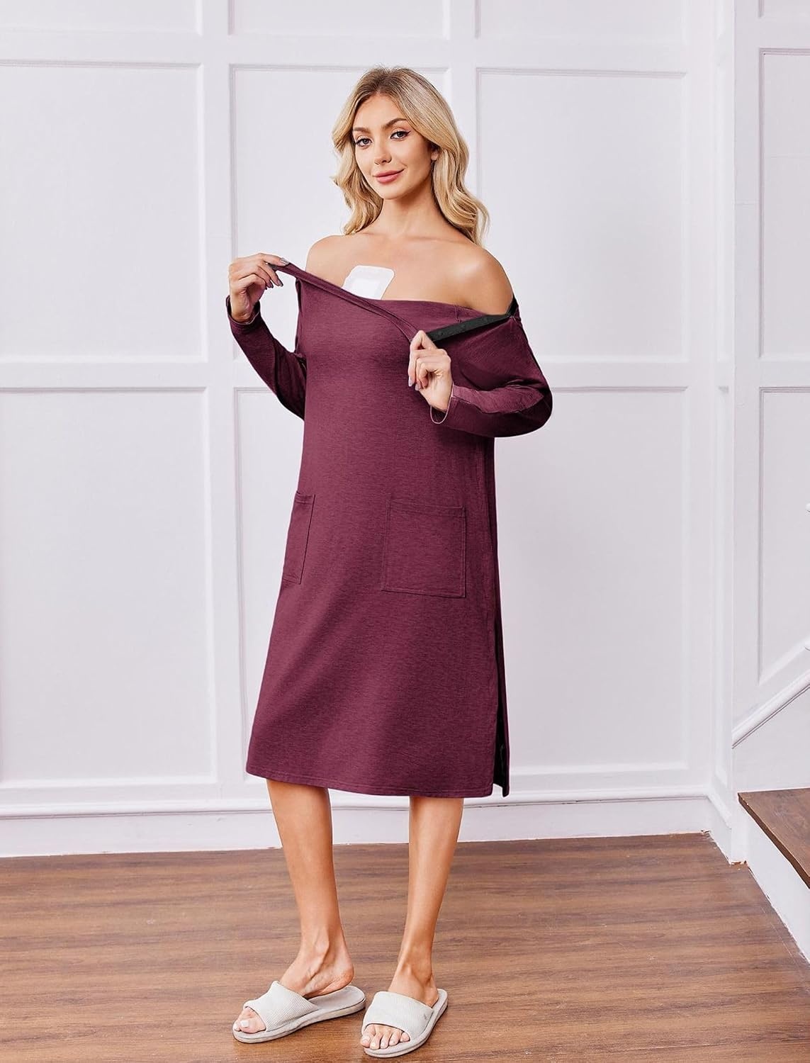image:imageDeyeek Post Shoulder Surgery Gowns for Women Tear Away Recovery DressWine Red